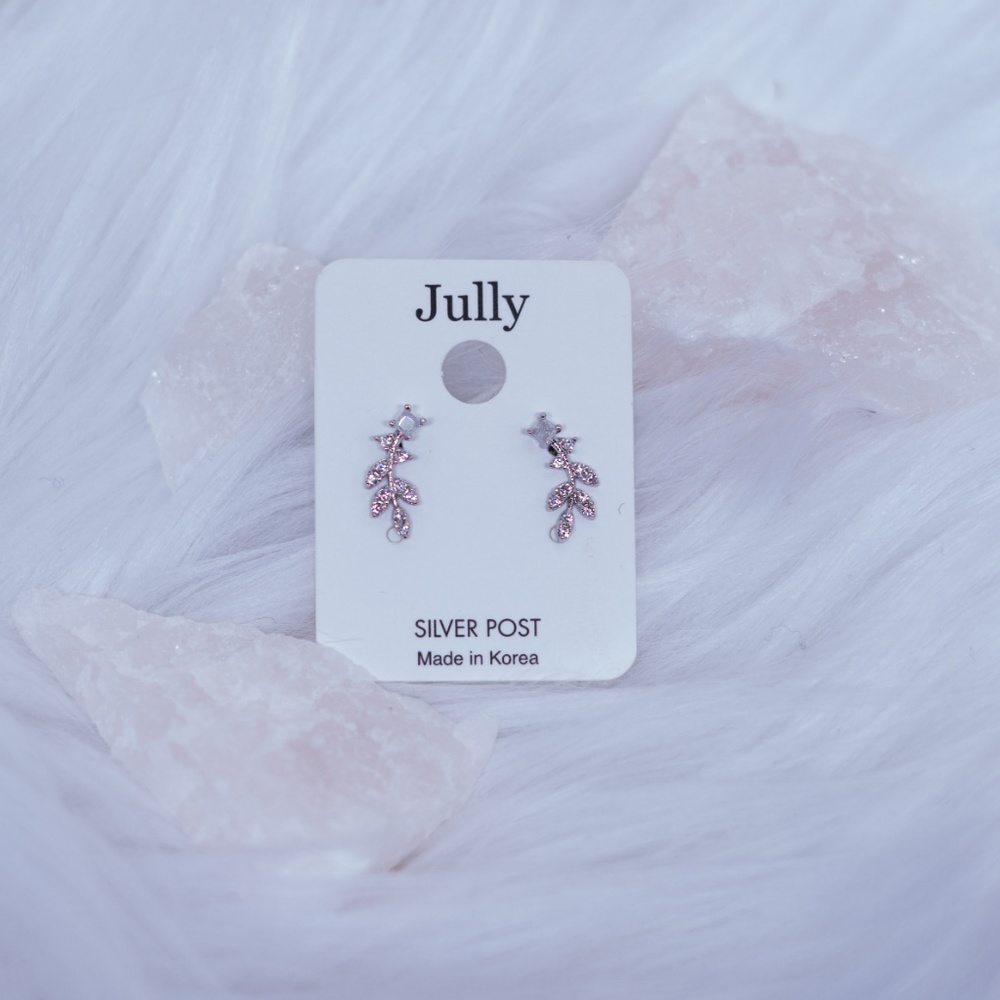 Silver Crystal Leaf Stud Earrings